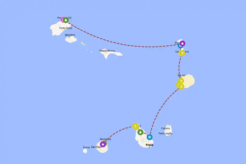 Example Cabo Verde itinerary planner route