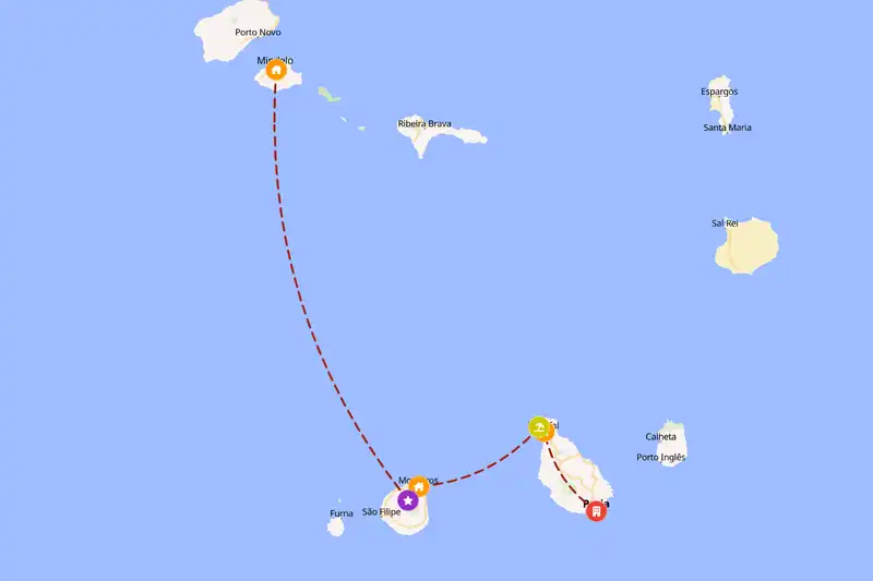 Example Cabo Verde itinerary planner route
