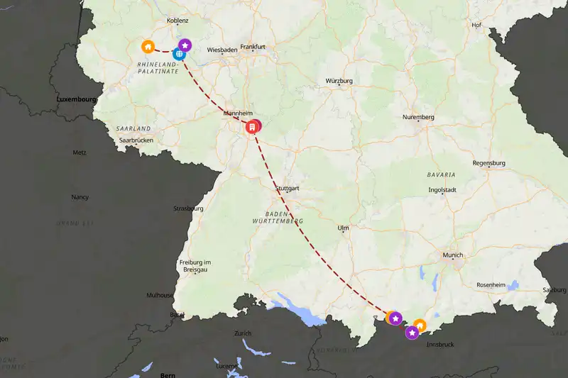 Example Germany itinerary planner route