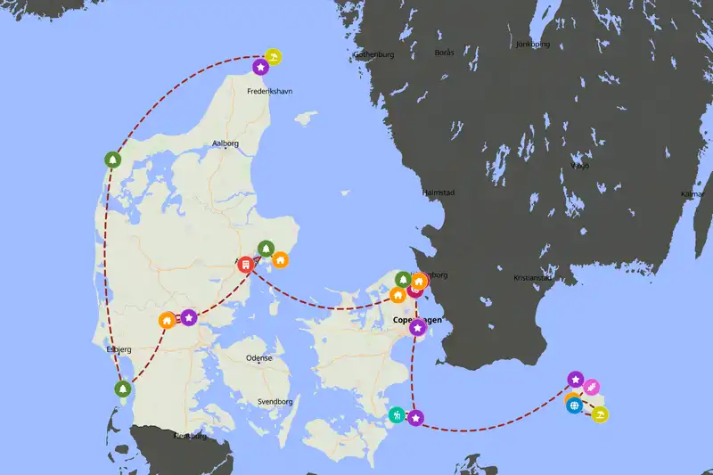 Example Denmark itinerary planner route