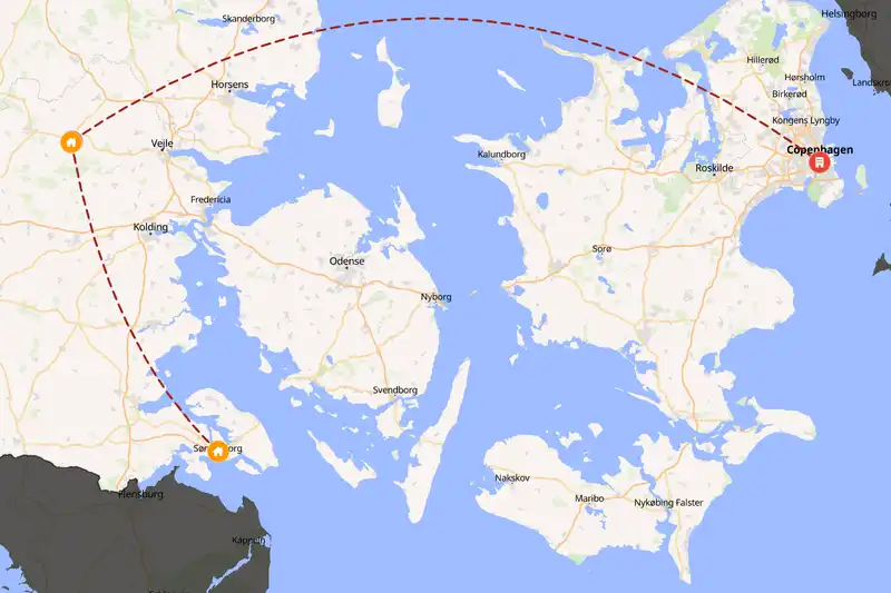 Example Denmark itinerary planner route
