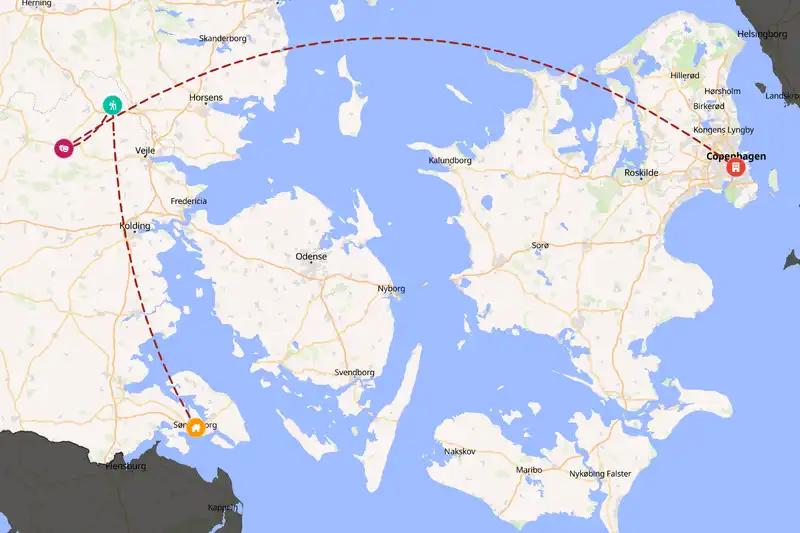 Example Denmark itinerary planner route