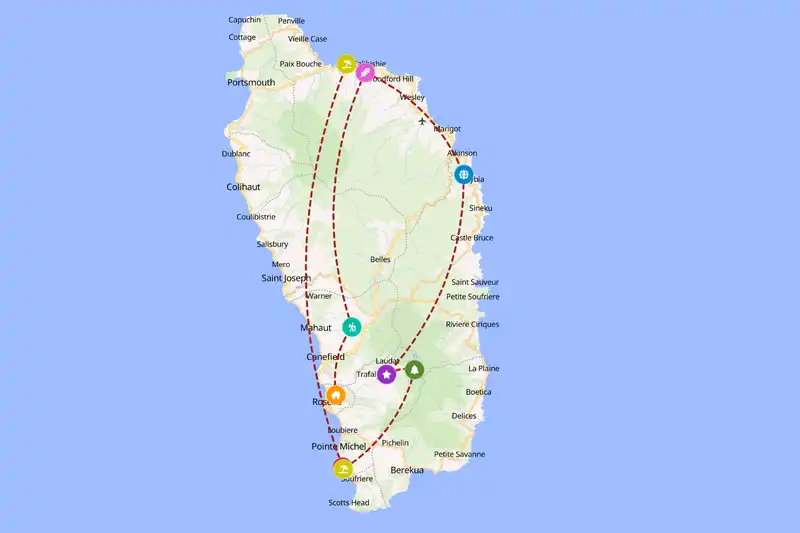 Example Dominica itinerary planner route