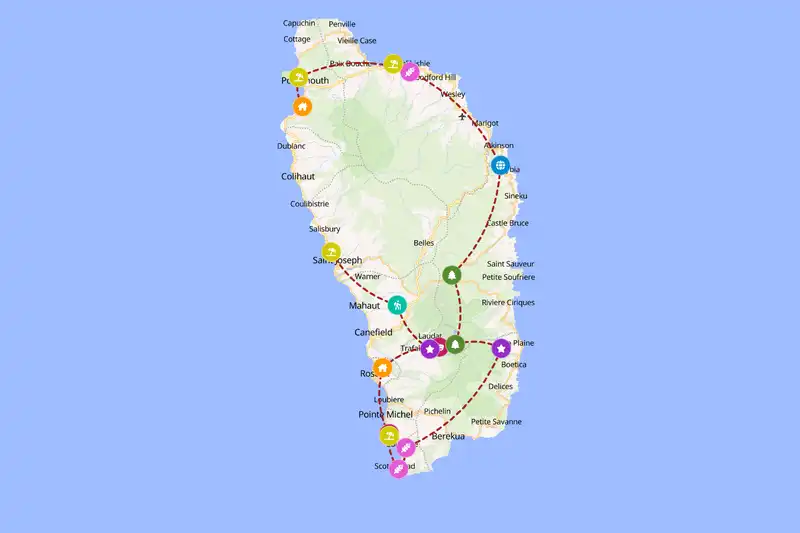 Example Dominica itinerary planner route