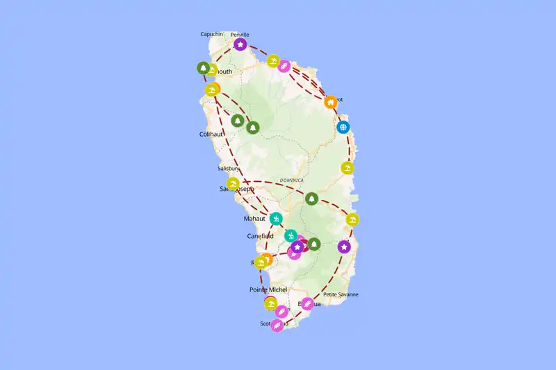 Example Dominica itinerary planner route