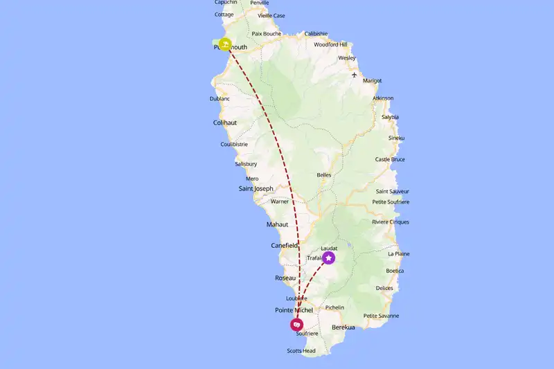 Example Dominica itinerary planner route