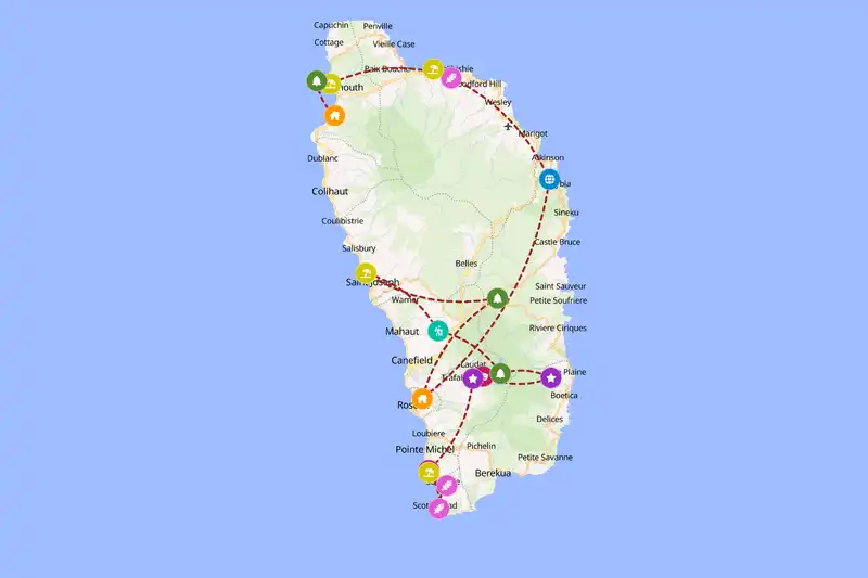Example Dominica itinerary planner route