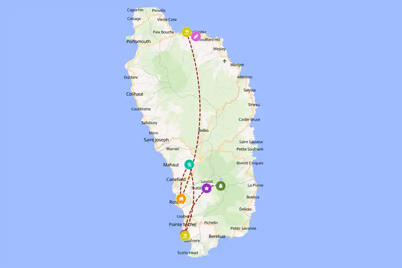 Example Dominica itinerary planner route