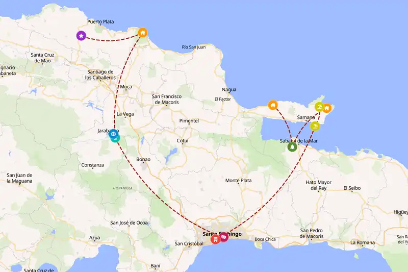 Example Dominican Republic itinerary planner route
