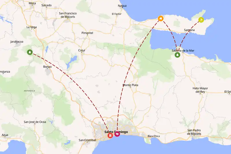 Example Dominican Republic itinerary planner route