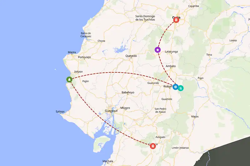 Example Ecuador itinerary planner route
