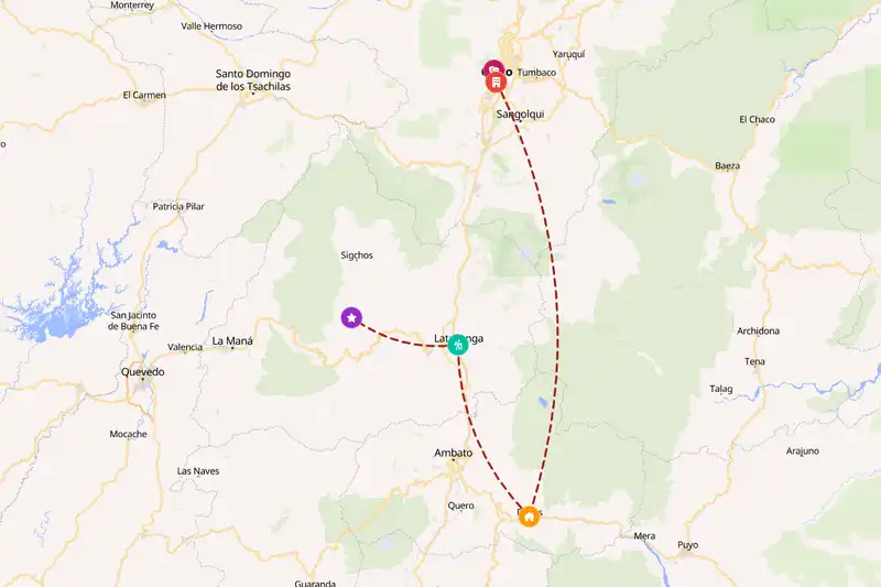 Example Ecuador itinerary planner route