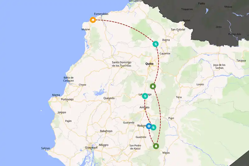 Example Ecuador itinerary planner route