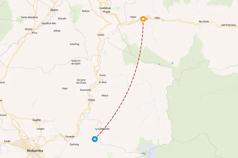 Example Ecuador itinerary planner route