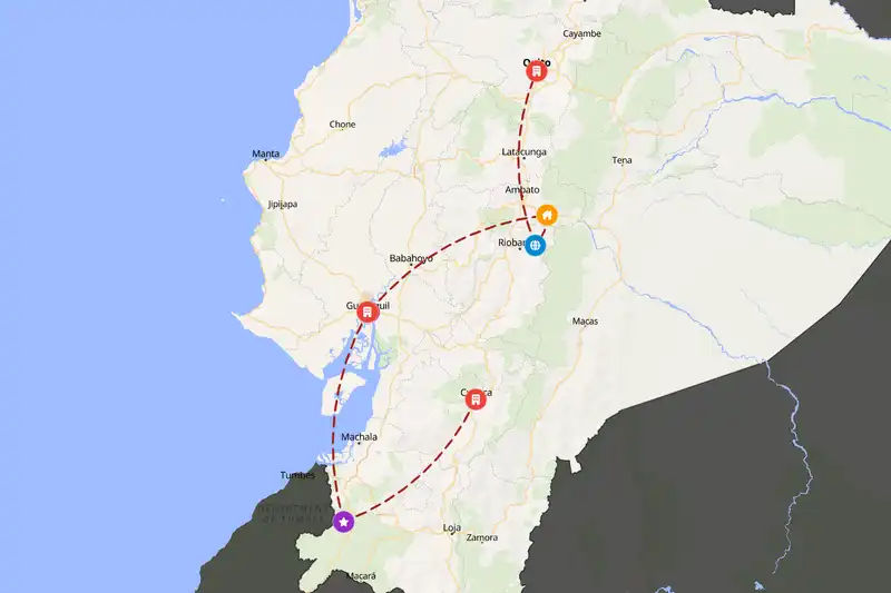 Example Ecuador itinerary planner route