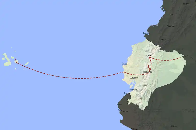 Example Ecuador itinerary planner route