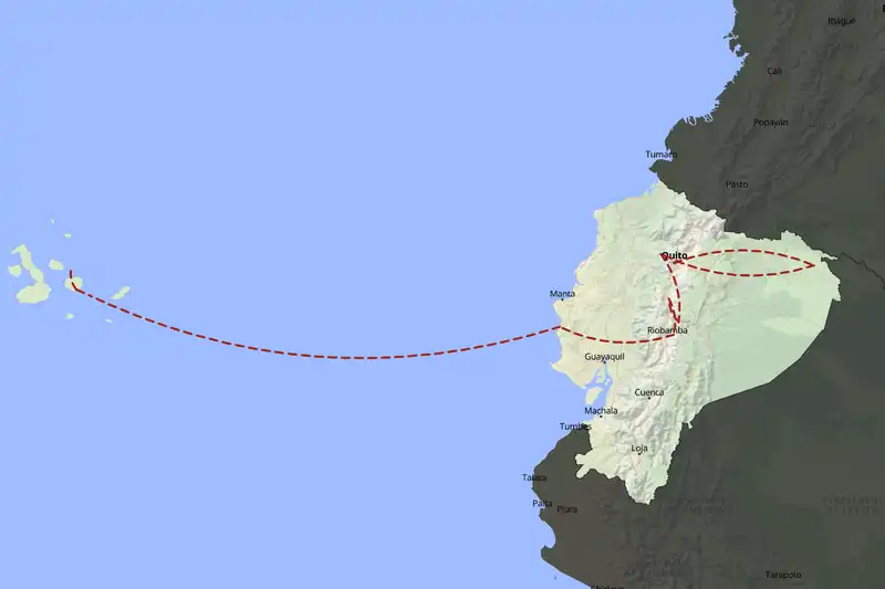Example Ecuador itinerary planner route