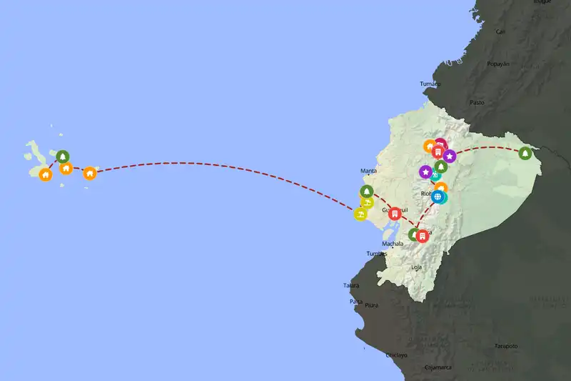 Example Ecuador itinerary planner route