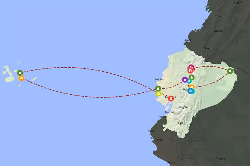 Example Ecuador itinerary planner route