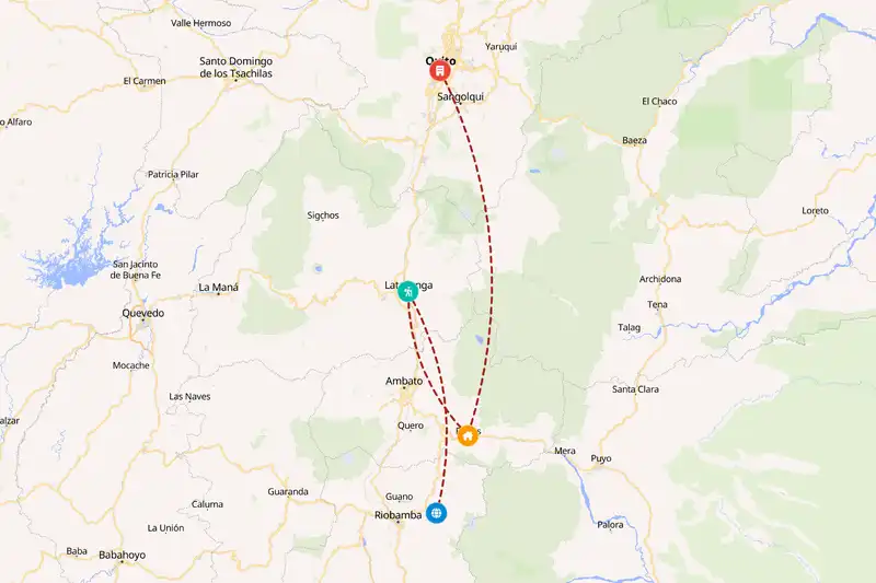 Example Ecuador itinerary planner route