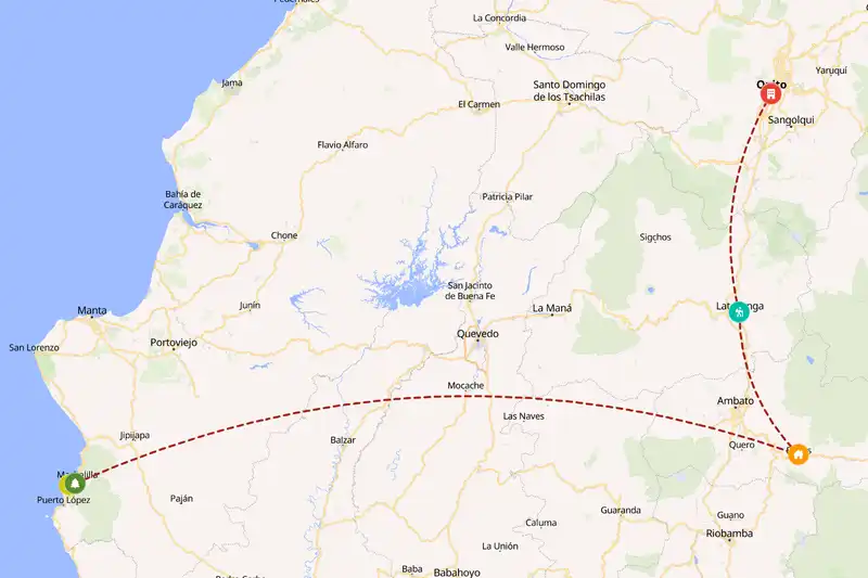 Example Ecuador itinerary planner route