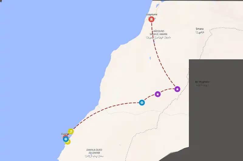 Example Western Sahara itinerary planner route