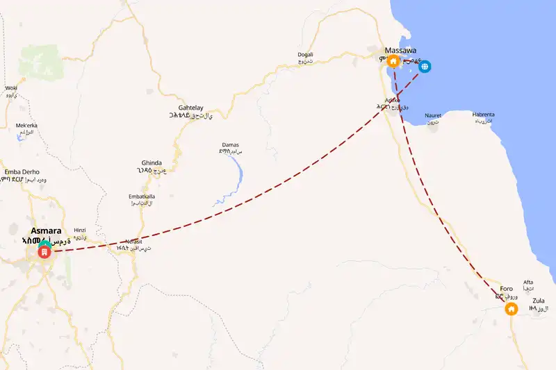 Example Eritrea itinerary planner route
