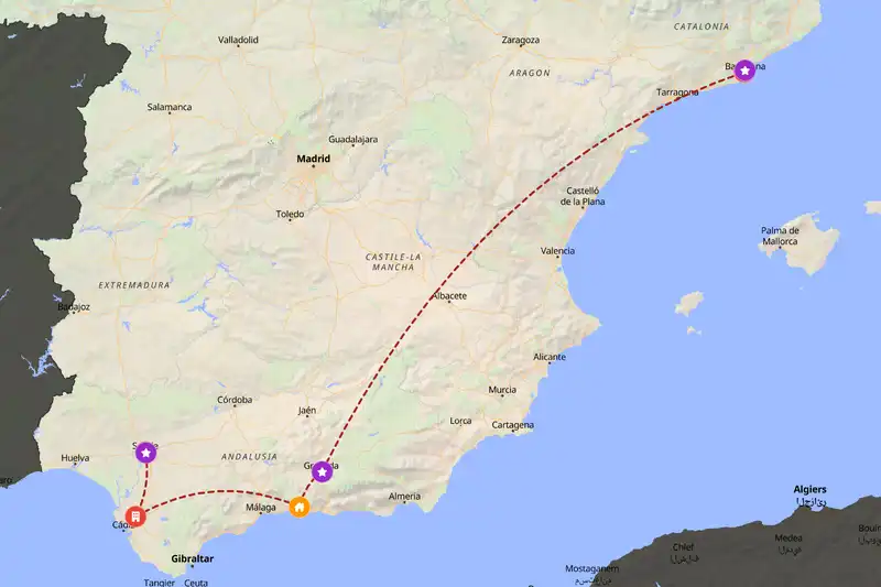 Example Spain itinerary planner route