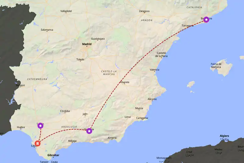 Example Spain itinerary planner route