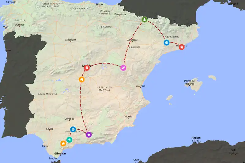Example Spain itinerary planner route