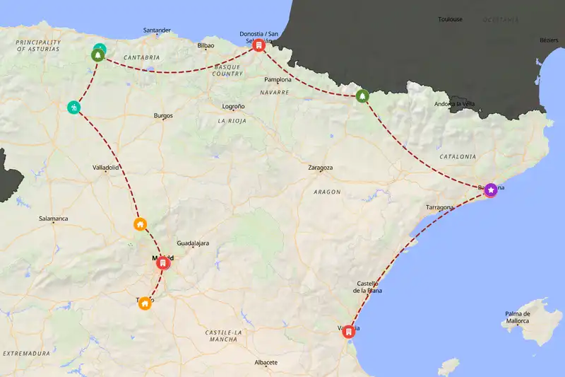 Example Spain itinerary planner route
