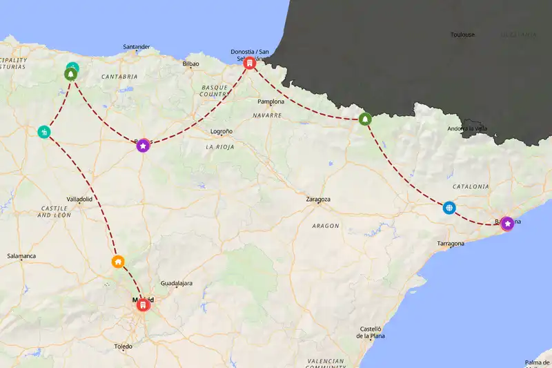 Example Spain itinerary planner route