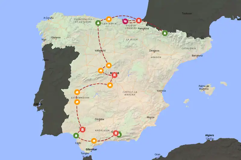 Example Spain itinerary planner route
