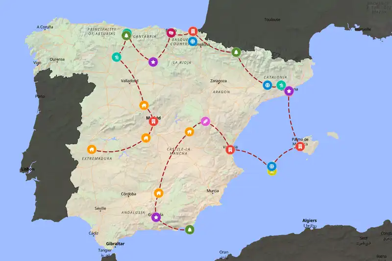 Example Spain itinerary planner route