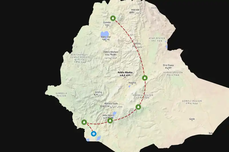 Example Ethiopia itinerary planner route