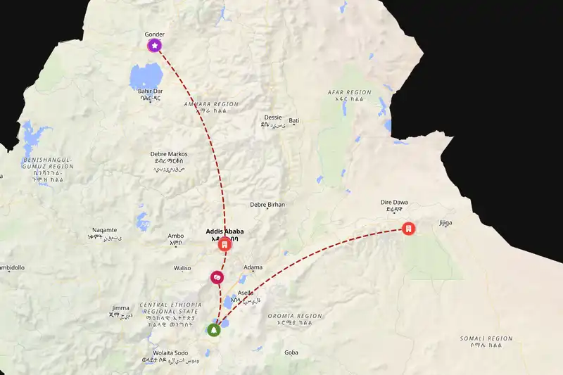 Example Ethiopia itinerary planner route