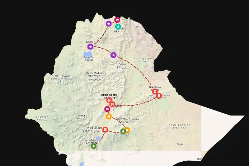 Example Ethiopia itinerary planner route