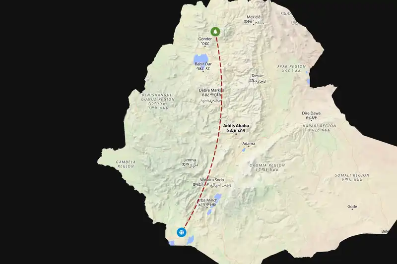 Example Ethiopia itinerary planner route