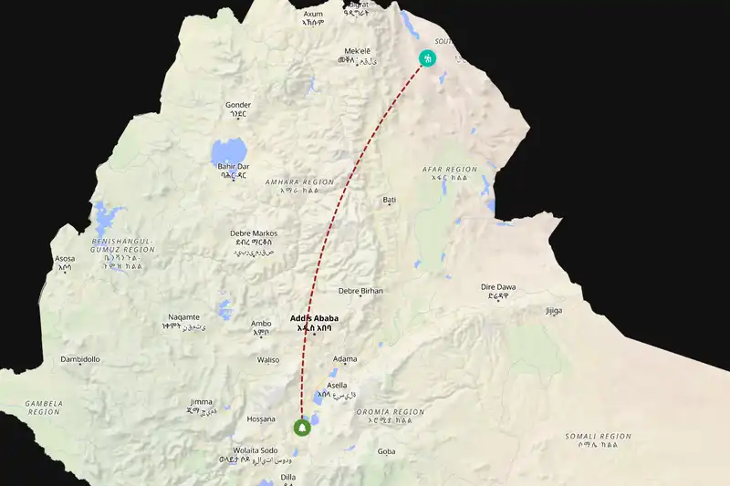 Example Ethiopia itinerary planner route