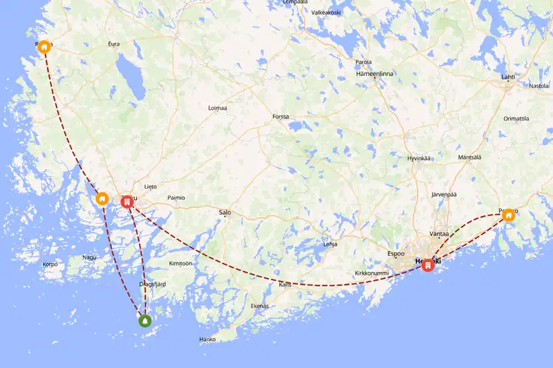 Example Finland itinerary planner route