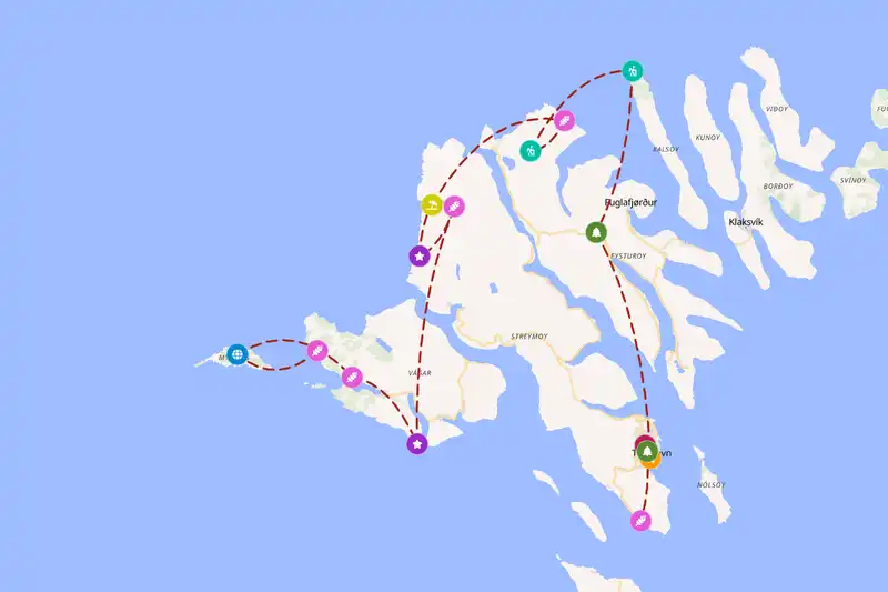 Example Faroe Islands itinerary planner route