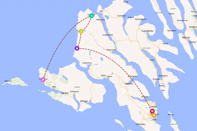Example Faroe Islands itinerary planner route