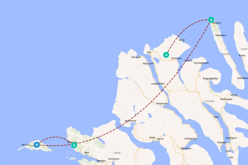Example Faroe Islands itinerary planner route