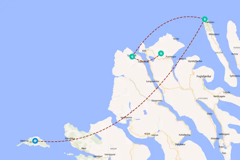 Example Faroe Islands itinerary planner route