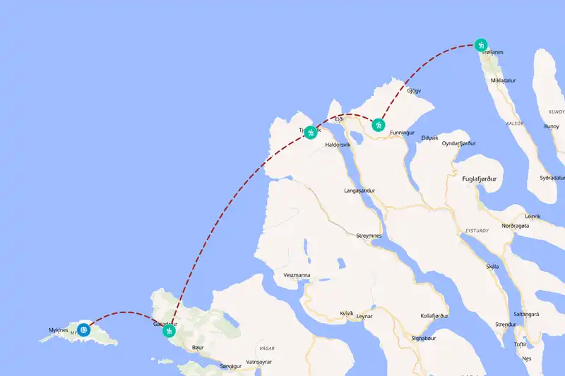 Example Faroe Islands itinerary planner route