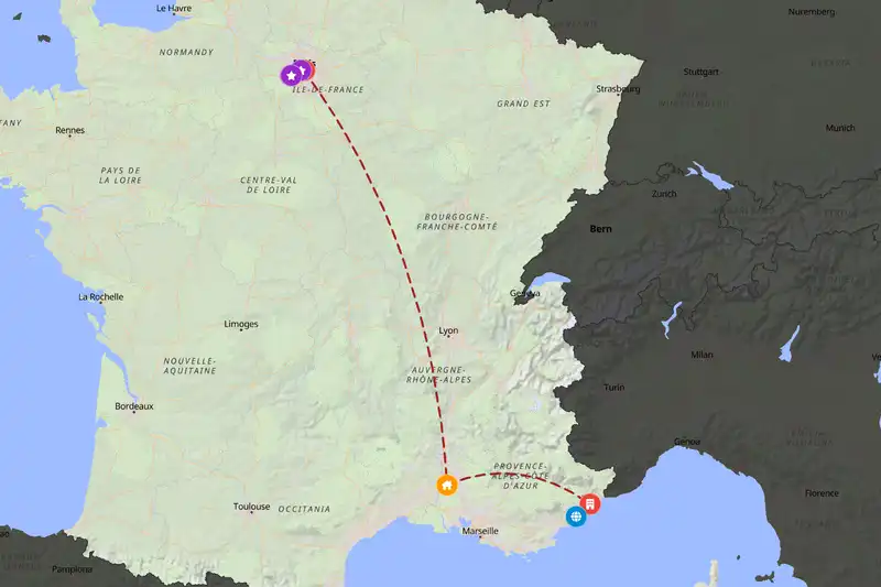 Example France itinerary planner route