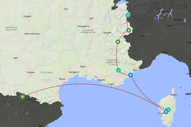 Example France itinerary planner route