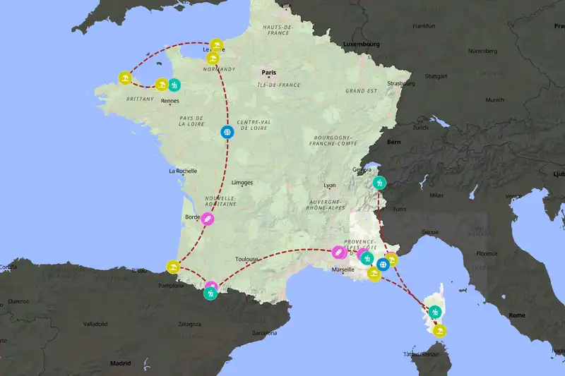 Example France itinerary planner route
