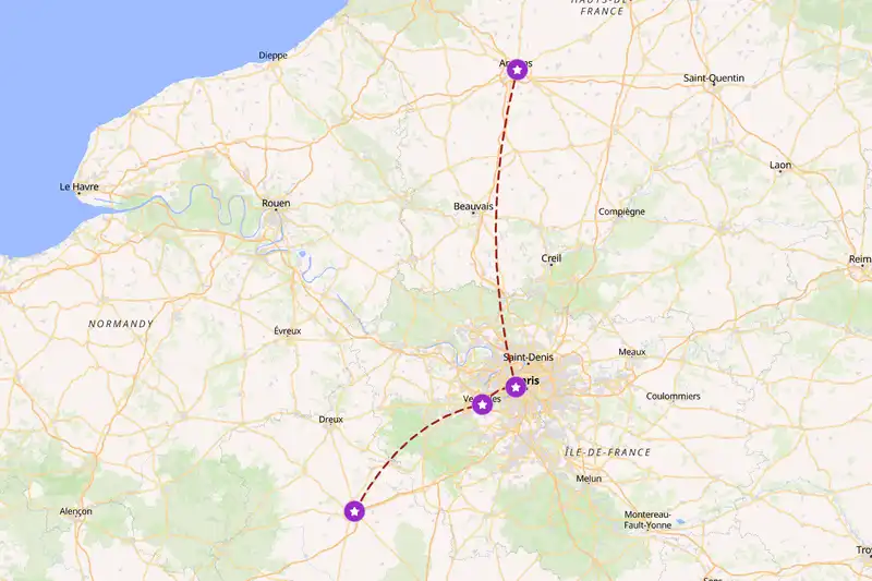 Example France itinerary planner route