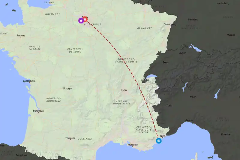 Example France itinerary planner route